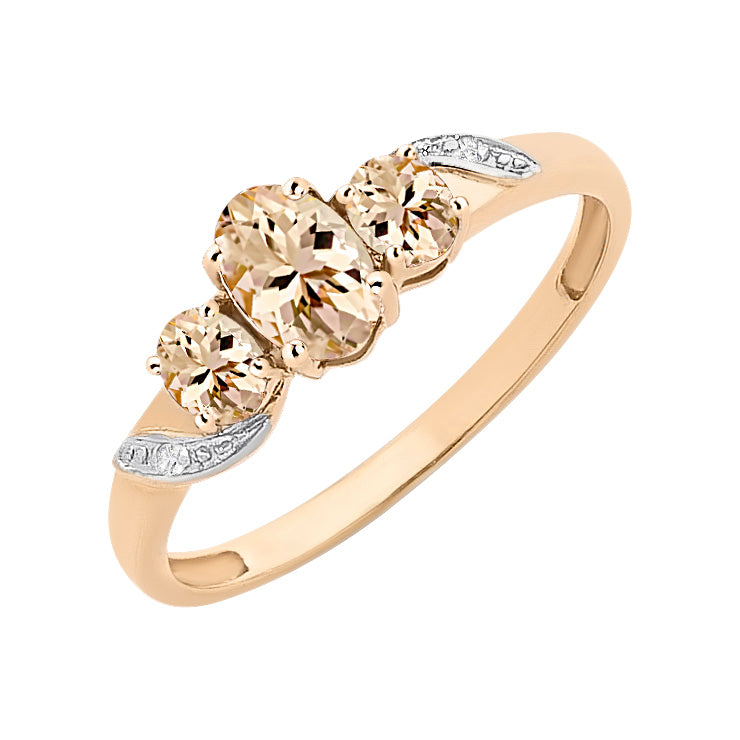 9CT ROSE GOLD MORGANITE AND DIAMOND RING