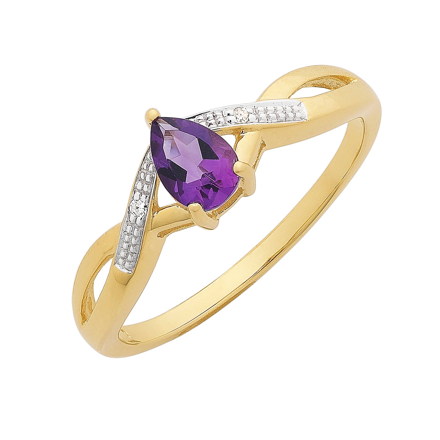 9ct yellow gold amethyst and diamond ring