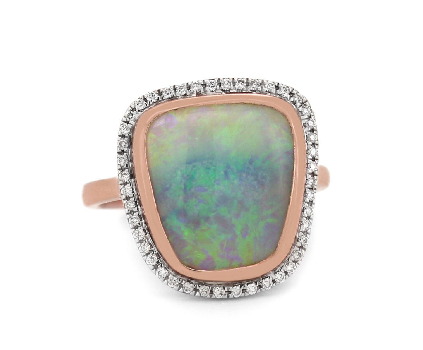 9 Carat Rose Gold Solid Light Opal 3.47Ct Diamond Ring