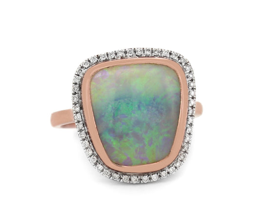 9 Carat Rose Gold Solid Light Opal 3.47Ct Diamond Ring