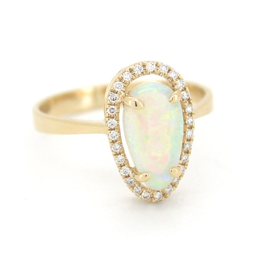 Opal And Diamond Ring In 14Ct Gold.