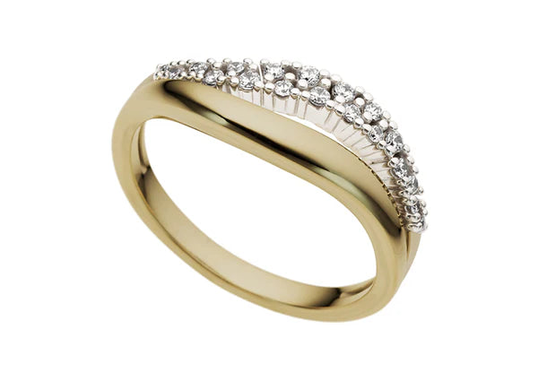 Ring 9 carat yellow and white gold with full cut diamonds 0.20ct hsi round