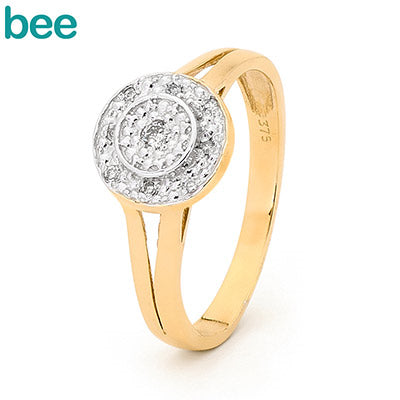 Ladies 9Ct Yellow Gold Bead Set Halo Setting