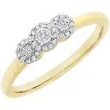 9Ct Yellow Gold Triple Halo Diamond Ring (Size P)