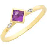 9Ct Yellow Gold Amethyst & Diamond Ring