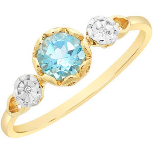 9Ct Yellow Gold Blue Topaz And Diamnd Ring