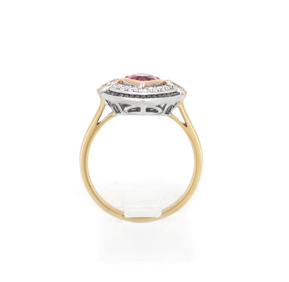 18Ct Y/W Gold With White And Black Diamonds With Pink Centre Tourmaline Marquise