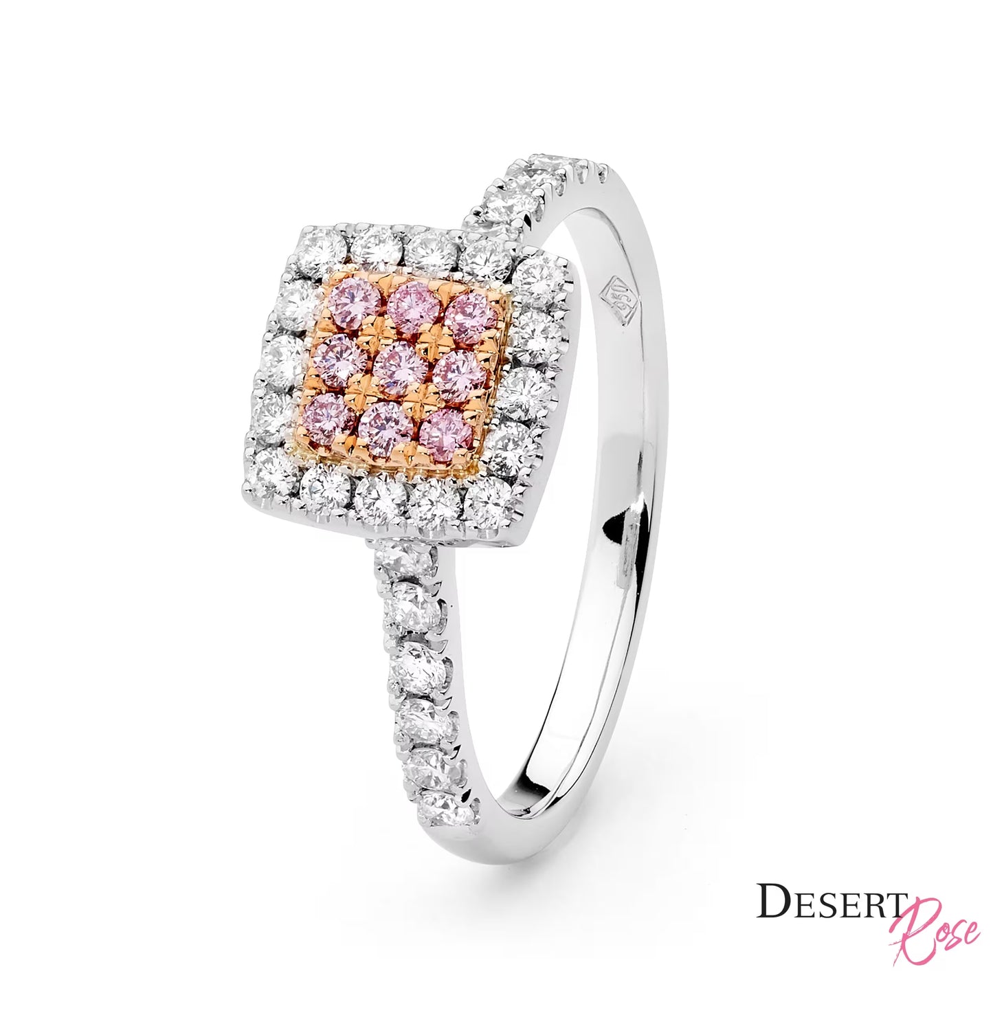 Ladies 18Ct White Gold Pink And White Diamond Ring 0.11Ct