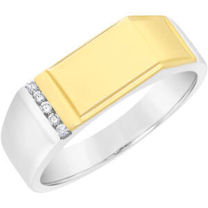 9Ct Yellow Gold And Sterling Silver Diamond Set Gents Ring