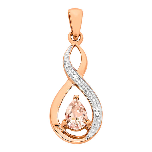 9Ct Rose Gold Pendant with Morganite and Diamonds