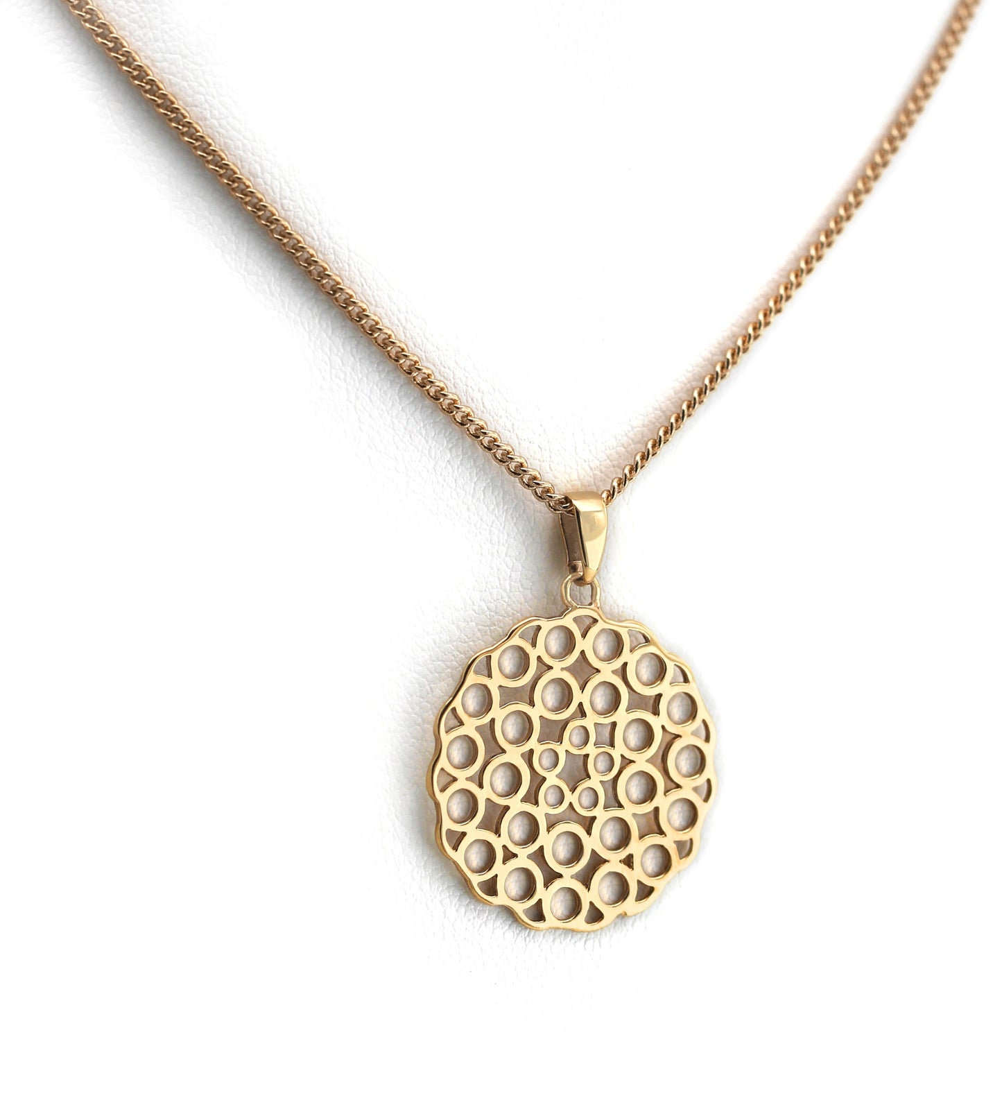 9CT YELLOW GOLD FILAGREE CIRCLE DROP PENDANT