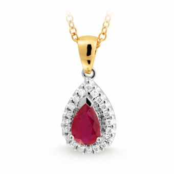 9Ct Two Tone Gold Pendant with D4-SI3 Diamonds and Ruby