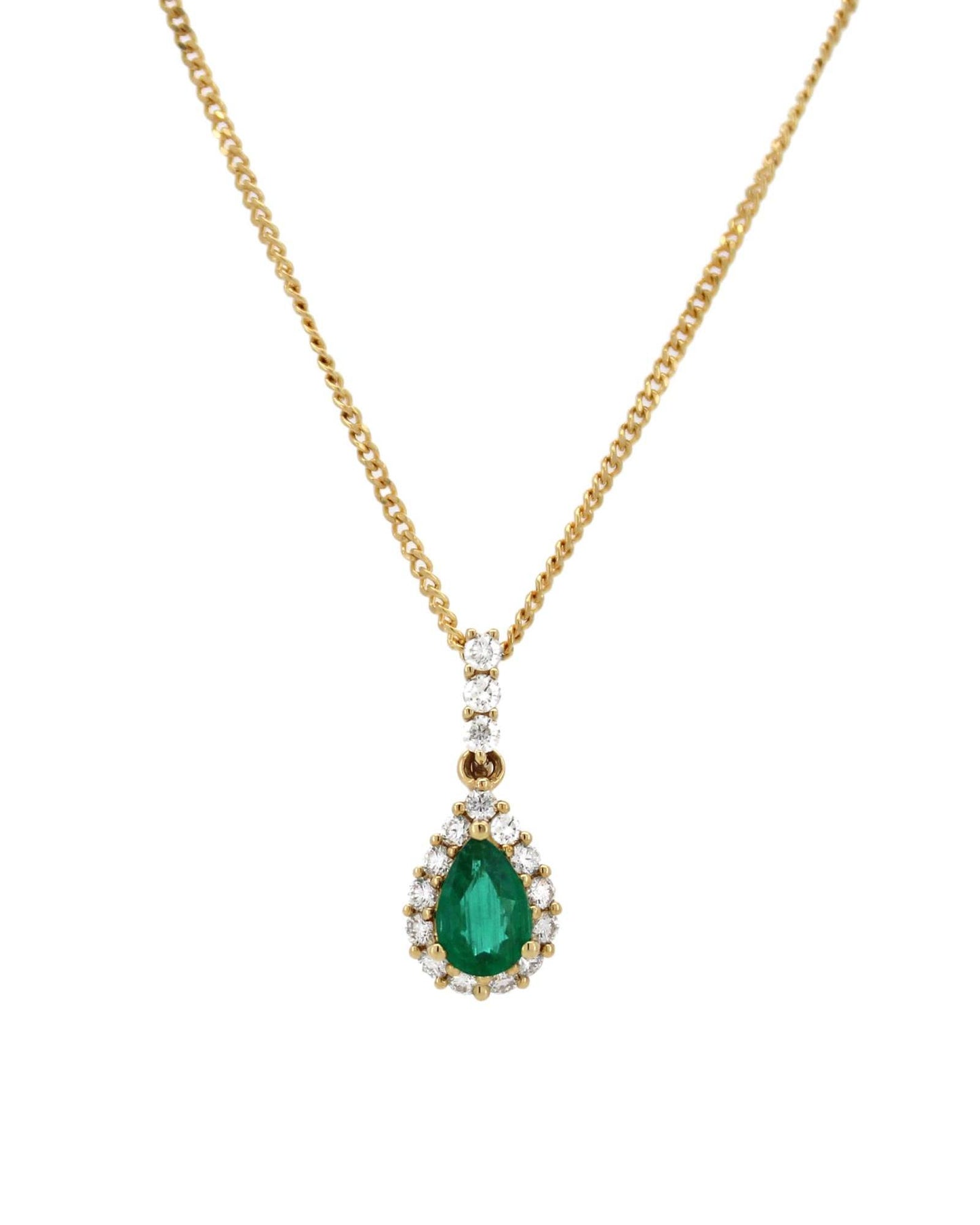 Elegant emerald and diamond pendant.