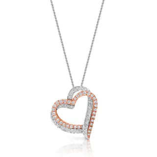 This Stunning 9-Carat Double Heart Pendant, Made Of White And Rose Gold, Weighs 0.28 Carats. Its Intertwined Hearts Symbolize Love, Making It An Ideal Gift Or A Treasured Piece For Your Collection.
