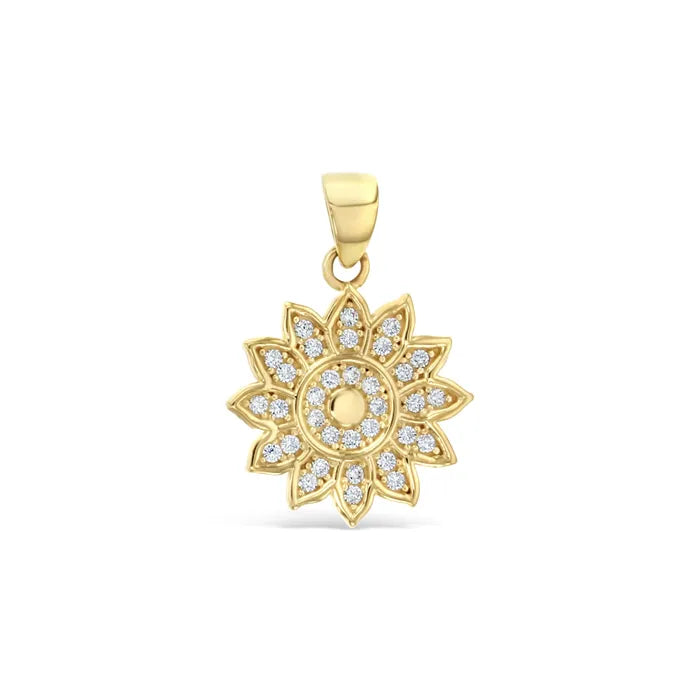 9Ct Yellow Gold Cubic Zirconia Sunflower Pendant