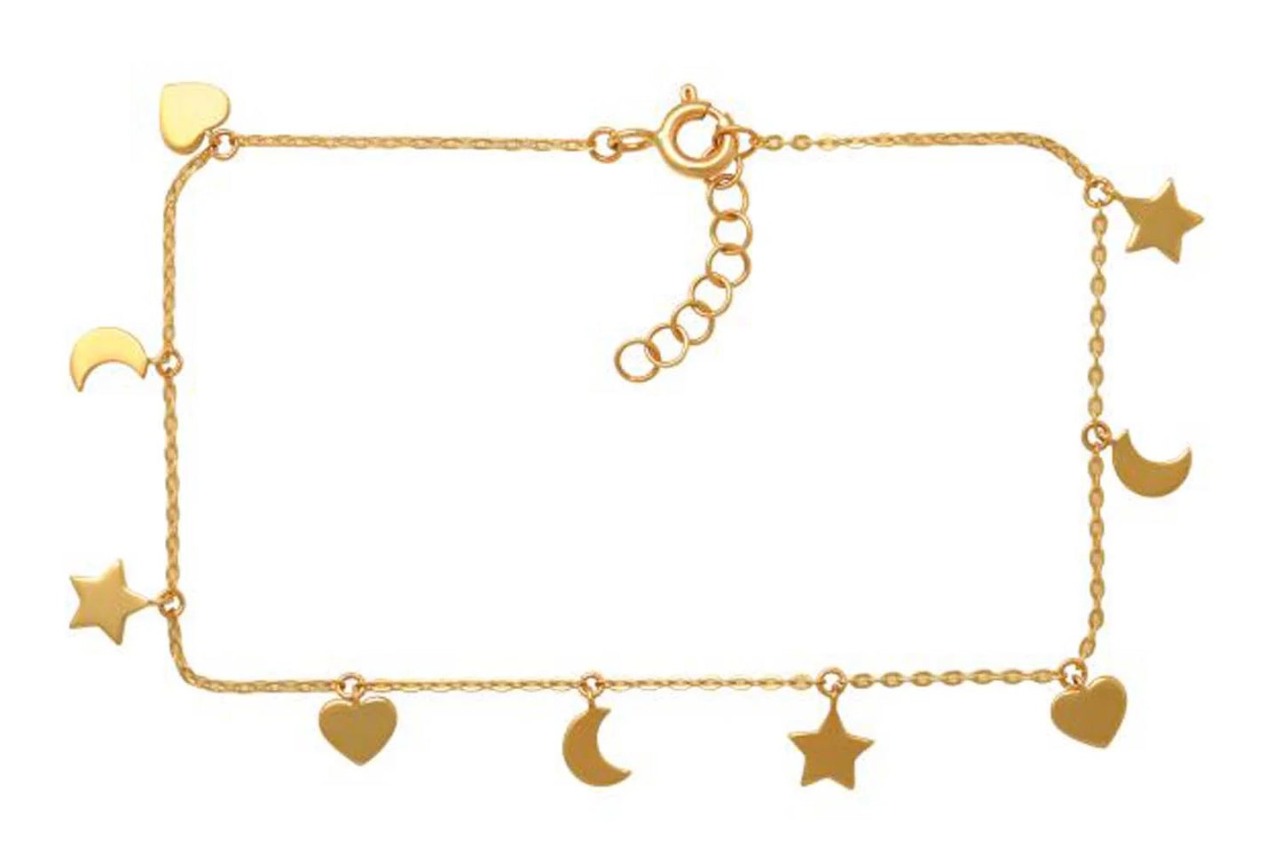 9Ct Yellow Gold Oval Link Star, Moon and Heart Charm Chain