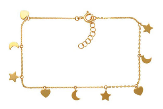 9Ct Yellow Gold Oval Link Star, Moon and Heart Charm Chain