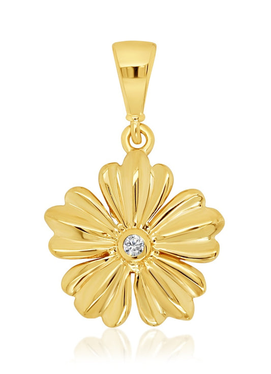 9Ct Yellow Gold Large Flower Pendant With Cz