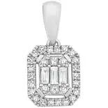 9Ct White Gold Round And Baguette Diamond Pendant Total Diamond Weight 0.30Ct.