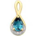 9Ct Yellow Gold Pear Shape London Blue Topaz And Dimond Pendant
