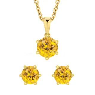 9Ct Yellow Gold Citrine 6Mm Pendant And 9Ct Yellow Gold 4Mm Citrine Stud Earring Set