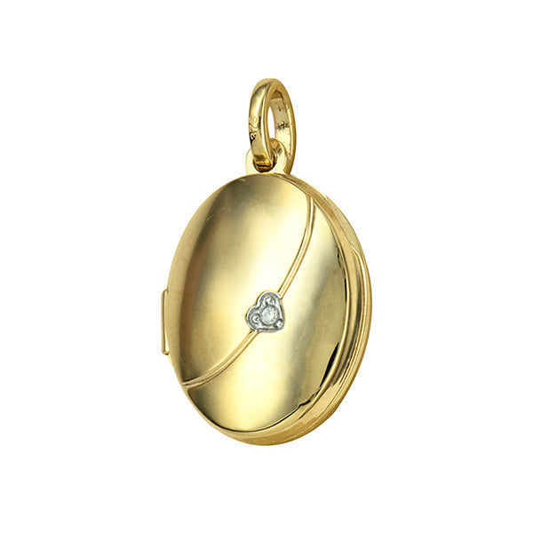 Ladies 9ct 17mm diamond set oval locket