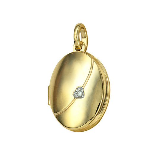 Ladies 9ct 17mm diamond set oval locket