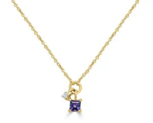 9K Yellow Gold 0.01Ct Hi Si Diamond And Iolite Necklace 40-45Cm