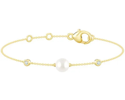9K Yellow Gold 0.07Ct Fvs Lab Grown Diamond And Fresh Water Pearl Bracelet
