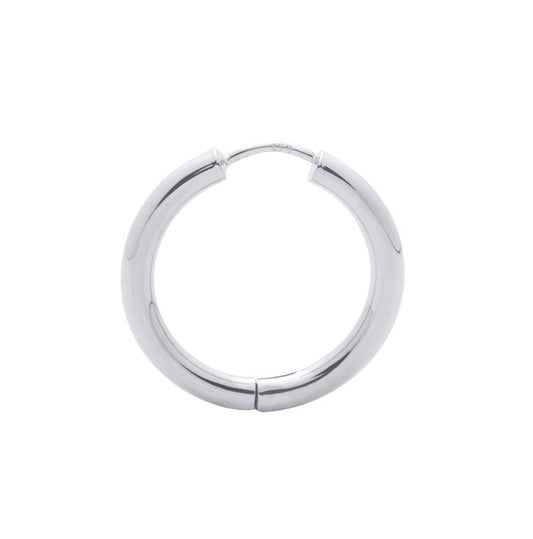 9Ct White Gold Plain Huggie Earring Tube=2.5Mm Inside Diameter =15Mm