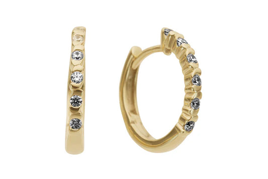 Earring 9 carat yellow gold hinged with full cut diamonds 0.17ct h/si round