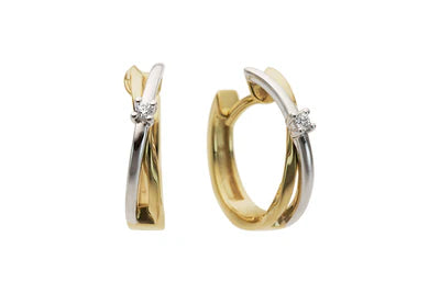 9 carat yellow and white gold huggies with full cut diamonds 0.03ct hsi round