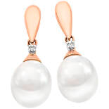 9Ct Rose Gold Diamond & Freshwater Pearl Earrings