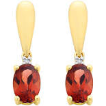 9Ct Yellow Gold Oval Garnet And Diamond Stud Earrings