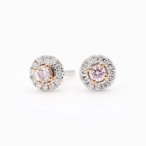 18Ct 2 Tone Pink Diamond Stud Earrings