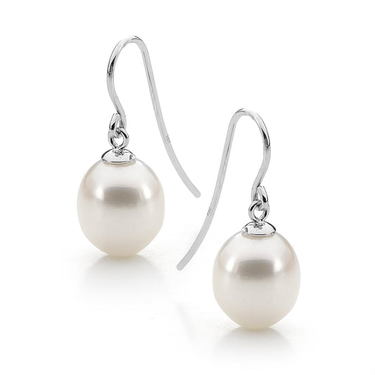 Juliane White Drop Earrings - 9Ct Wg White 9.5-10.5Mm Drop Fwp Earrings