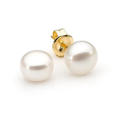 Luna Studs - 9Ct Yg 8Mm Botton White Fwp Studs