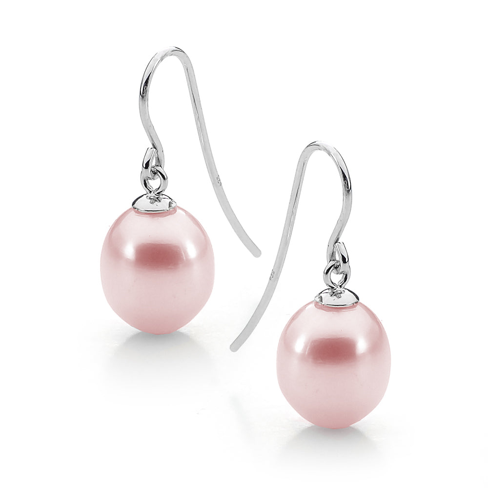 STERLING SILVER PINK DROP 9-9.5 MM FRESH WATER PEARL SHEP HOOK