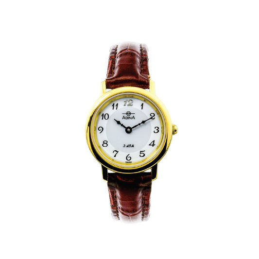 Adina Gold Plated 30WR White Dial Arabic Strap