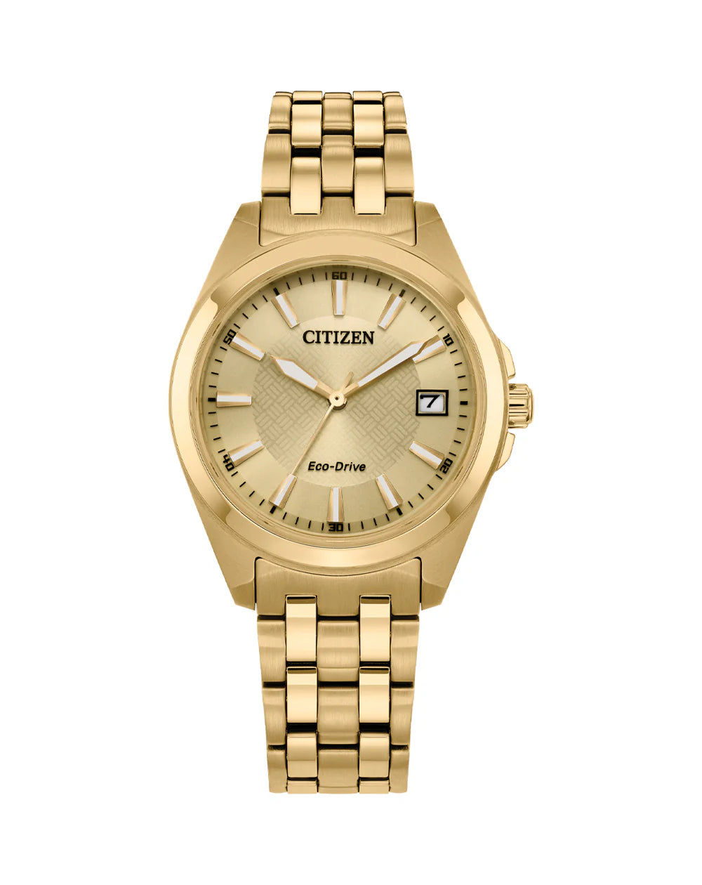 Ladies citizen eco drive stainless steel gold ion plated with date gold face and battons