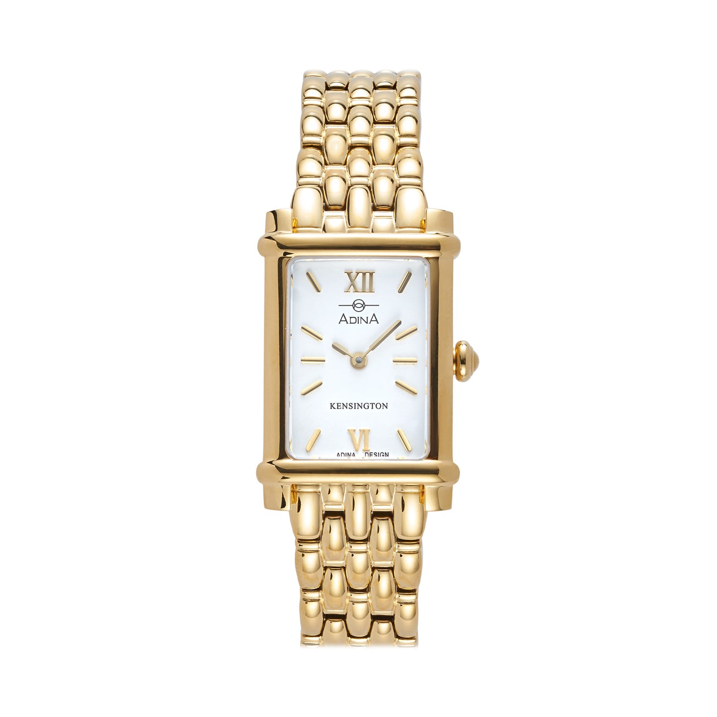 Ladies 30M Kensington Tank Style Gold Ion Plating White Index Bracelet Watch