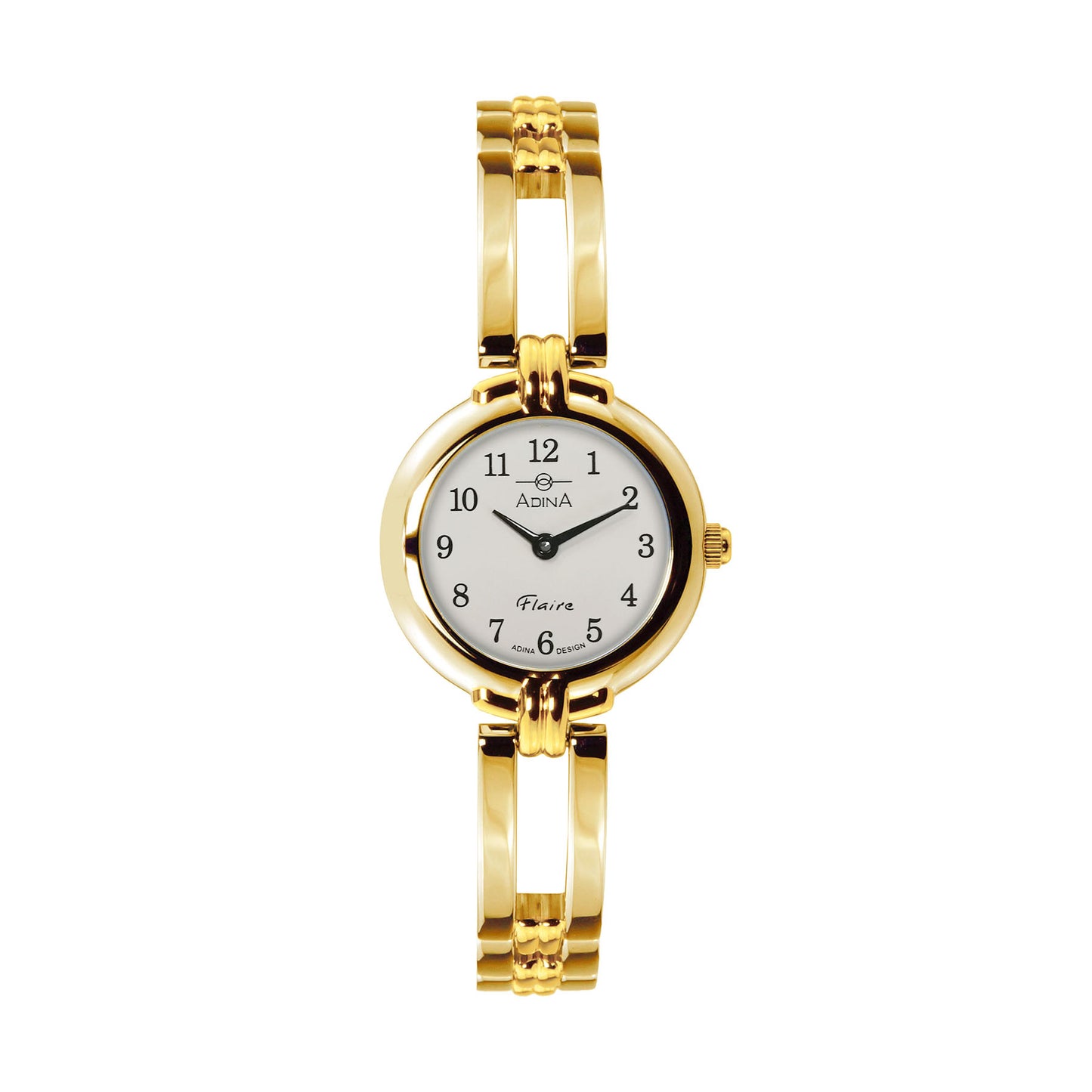 Ladies Flaire Gold Plate White Face With Full Figure Dial And Saphire Glass 30Mm Water Resistant