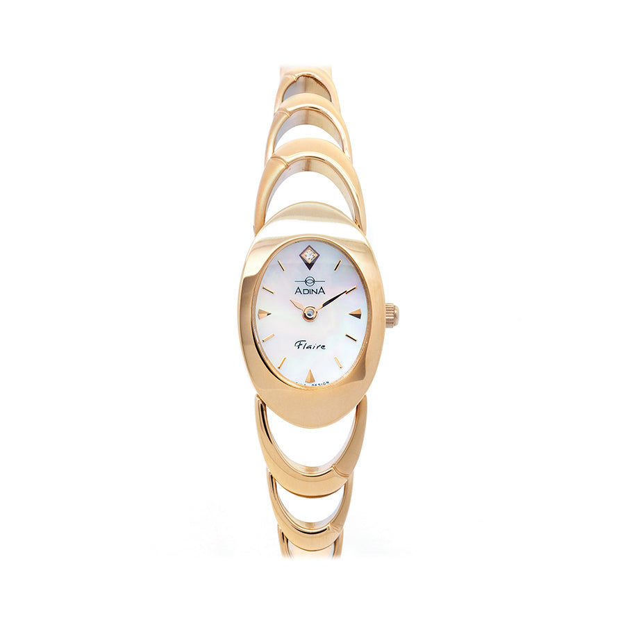 Ladies 30Mm Adina Kensington Stainless Steel Rose Gold Ion Plating Mother Of Pearl Face And Lab Grown Diamond Set In Face Of Watch