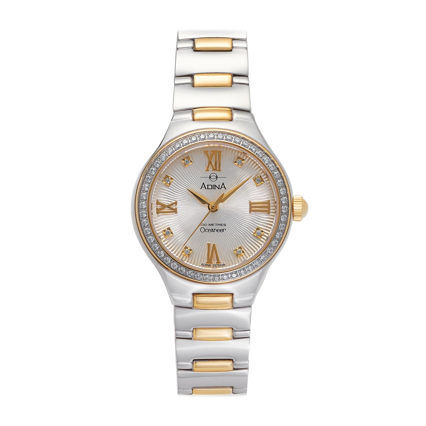 Ladies 100M Oceaneer Stone Set Stainless Steel 2 Tone White Index Watch