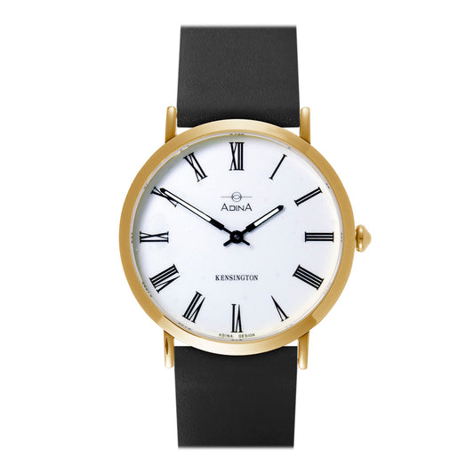 ladies kensington gold and white roman numerials with black strap