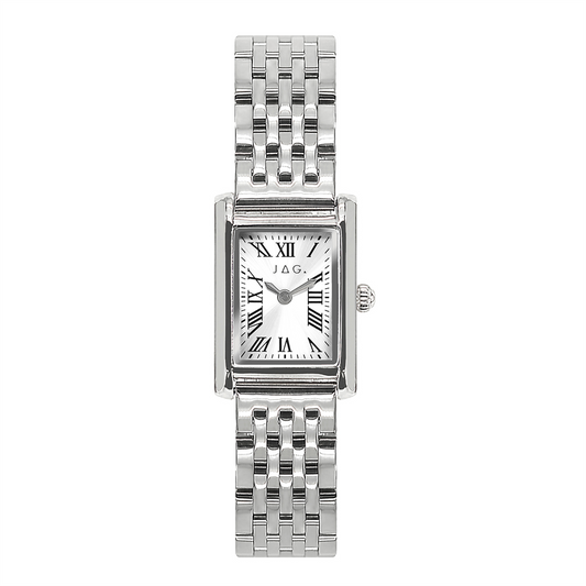 Stainless Steel Ladies Rectangle White Face Ladies Watch