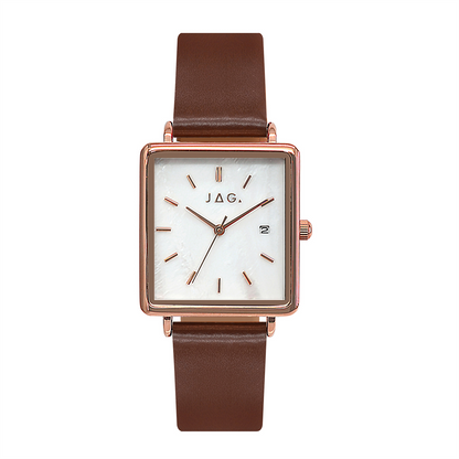 Stainless Steel Rose Gold Plate Square Watch White Face Water Resistant Watch