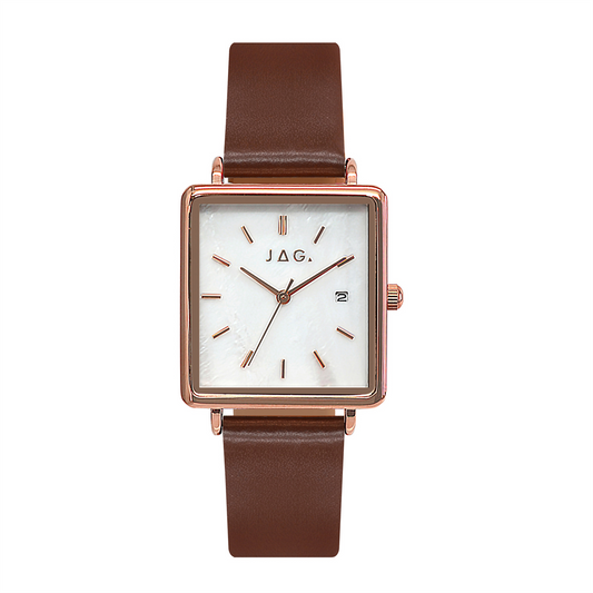 Stainless Steel Rose Gold Plate Square Watch White Face Water Resistant Watch