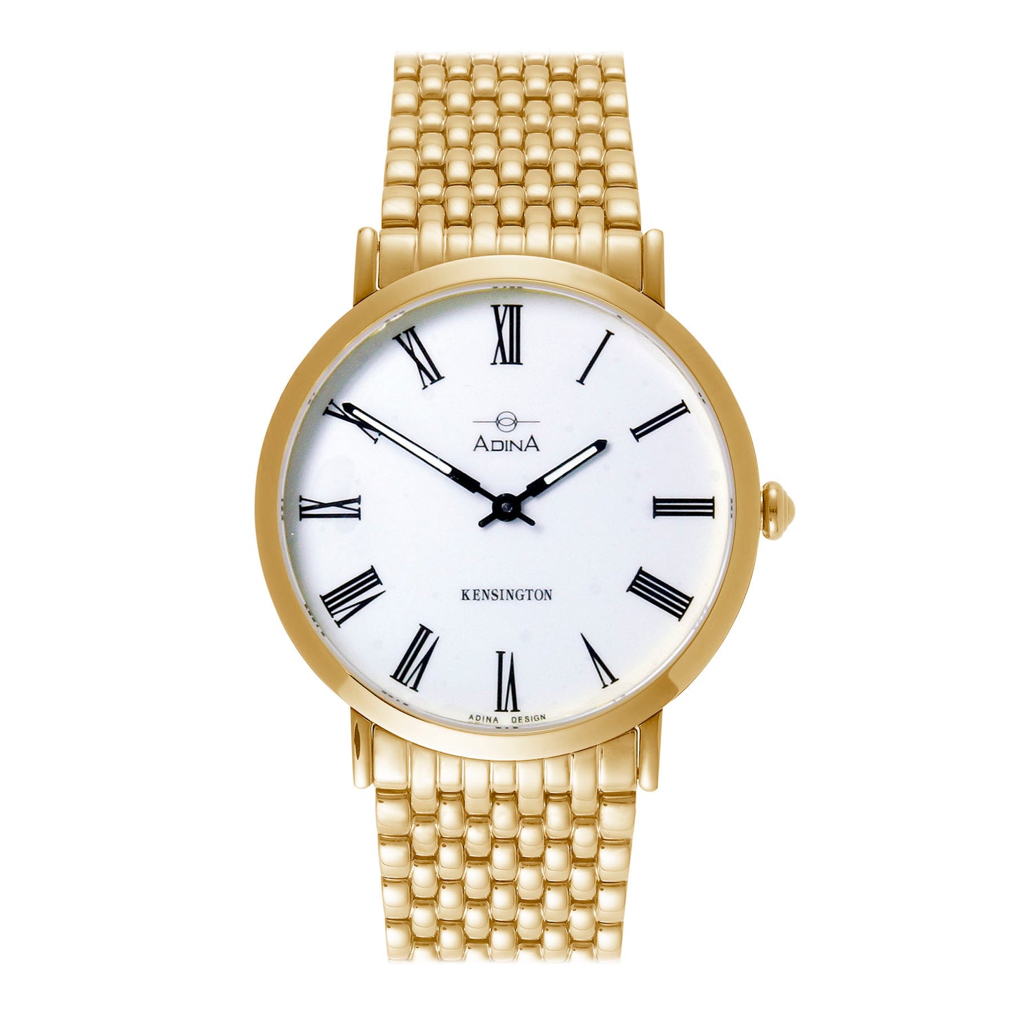 Kensington Unisex Stainless Steel Gold Plated White Face Black Batons And Sapphire Glass