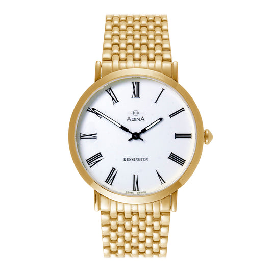 Kensington Unisex Stainless Steel Gold Plated White Face Black Batons And Sapphire Glass